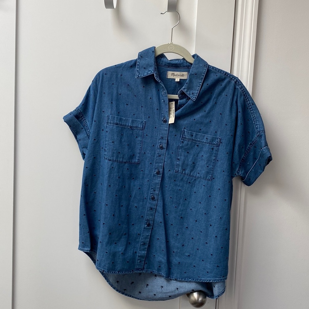 NWT Madewell polka dot denim button up short sleeve shirt